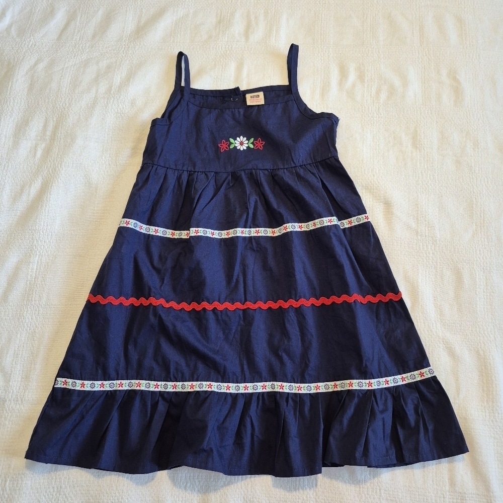 Faded Glory girls size 7 navy blue sun dress ribbon with flower design, VGUC